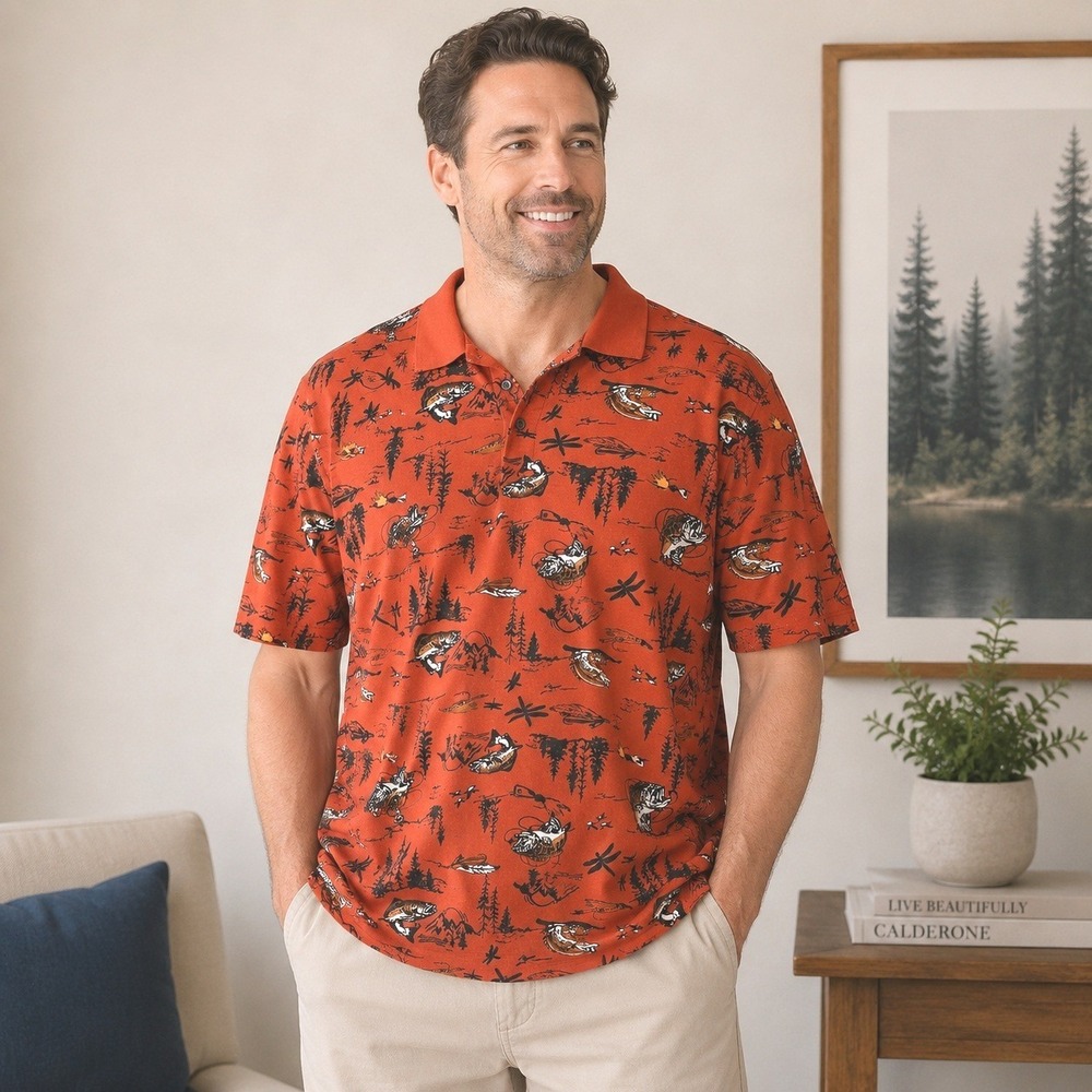 Weekend Soul‎ Bass Fishing Print Polo Shirt Sz XL Lake Cabin Outdoors Novelty